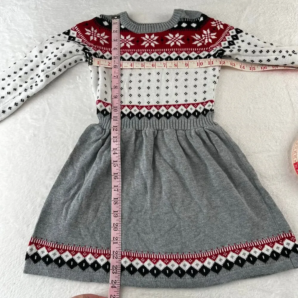 Gymboree Girl's Holiday Gray White Snowflake Cotton Knit Sweater Dress Size 7